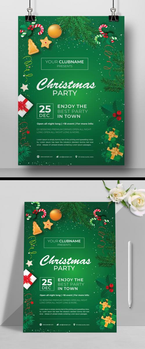 Christmas Party Flyer Layout Green Color Design - 473619835