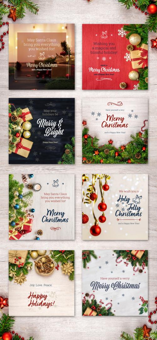 Christmas Social Media Post with Blue Red and Beige Accents - 473620091