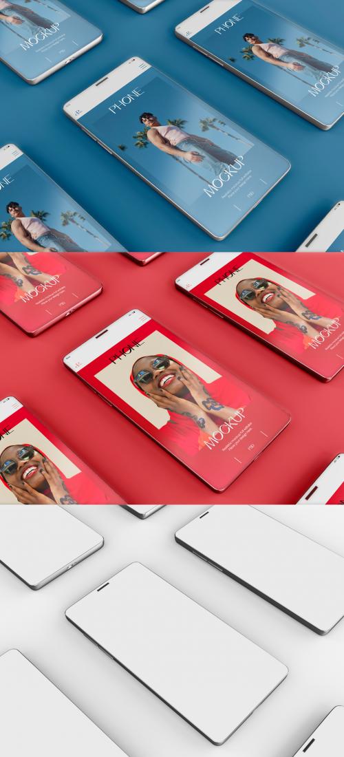 3D Array of Smartphones Screen Mockup - 473629721