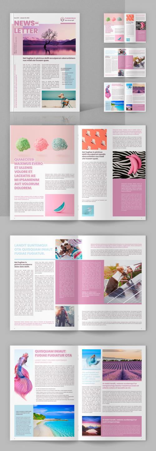 Newsletter Layout with Pink and Cyan Accents - 473630204