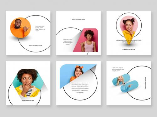 Simple Social Layouts with Thin Circles and Photo Placeholders - 473800719