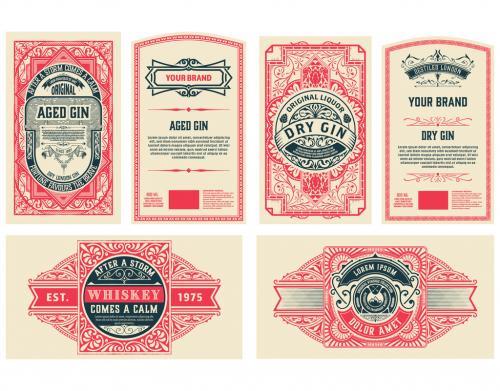 Set of 6 Vintage Labels for Packing - 474092454