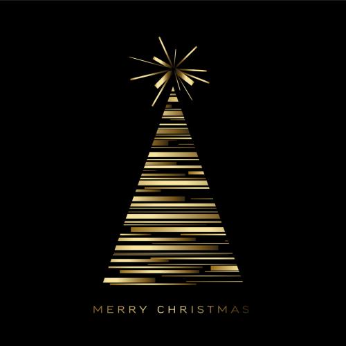 Modern Trendy Christmas Card with Golden Lines Christmas Tree - 474105834