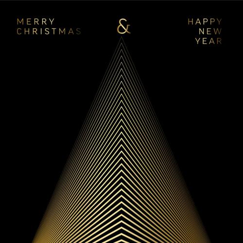 Modern Trendy Geometry Christmas Card with Golden Triangle Christmas Tree - 474105837