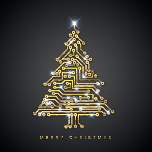 Christmas Card with Digital Electronic Circuit as a Christmas Tree - 474105868