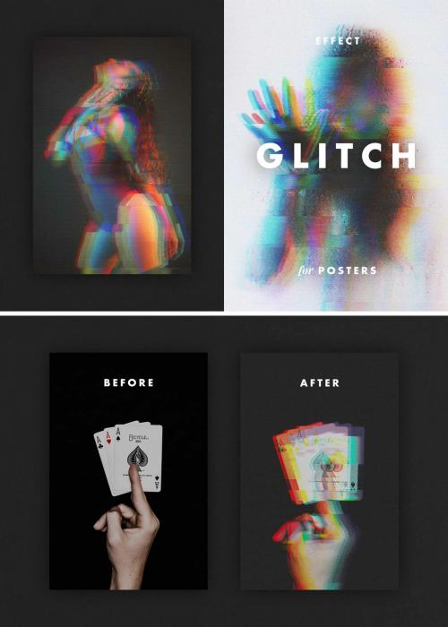 Poster Glitch Photo Effect Mockup - 474779720