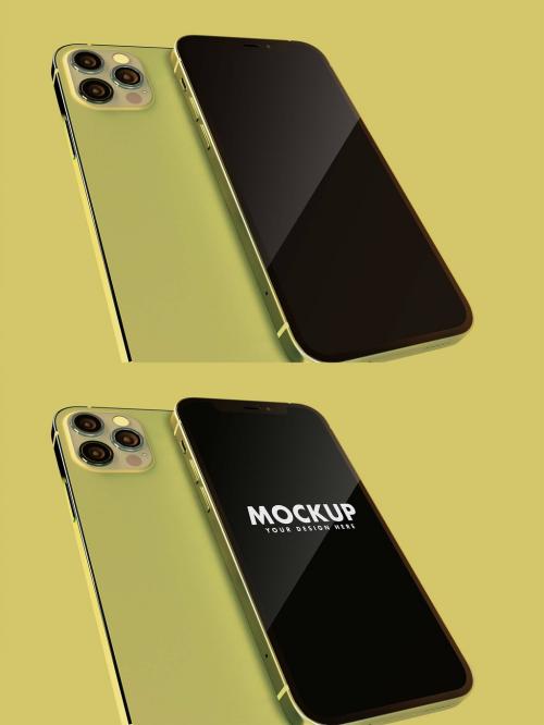 Smartphone Front and Back on a Yellow Background - 474978204