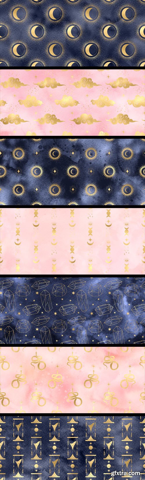 Watercolor Blush & Navy Celestial Textures Pack