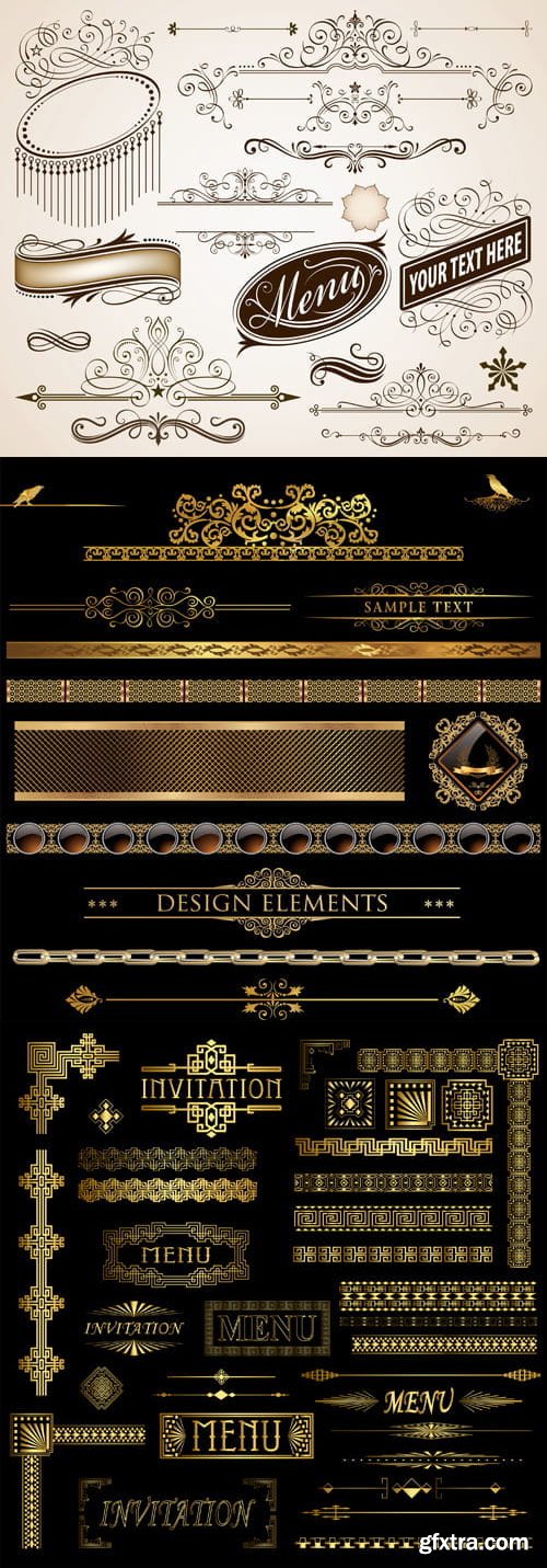 Luxury Decorative Golden Ornaments Elements - Vector Design Templates