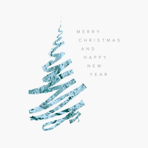 Minimalist Modern Christmas Card with Tree Made by Blue Metallic Brush - 475407671
