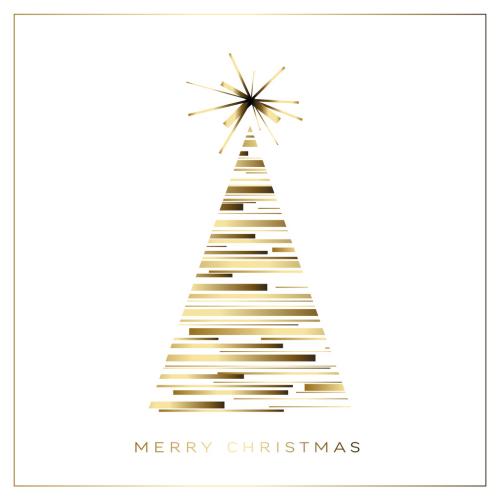 Modern Trendy Christmas Card with Golden Lines Christmas Tree on White Background - 475407673
