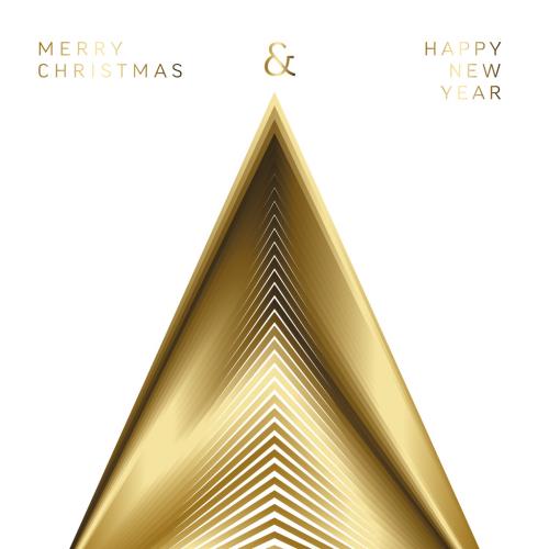 Modern Trendy Geometry Christmas Card with Golden Triangle Christmas Tree - 475407681