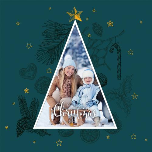 Christmas Family Card Layout with Triangle Photo Placeholder - 475407689