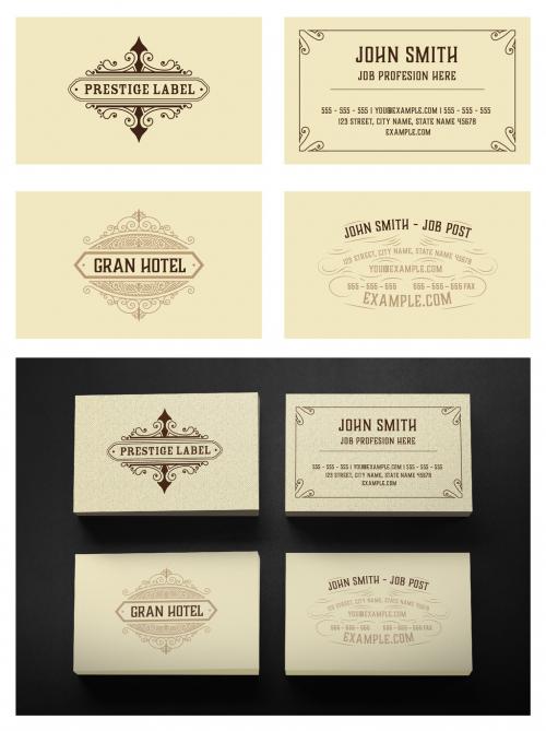 Vintage Business Cards Layout with Ornaments - 476113039