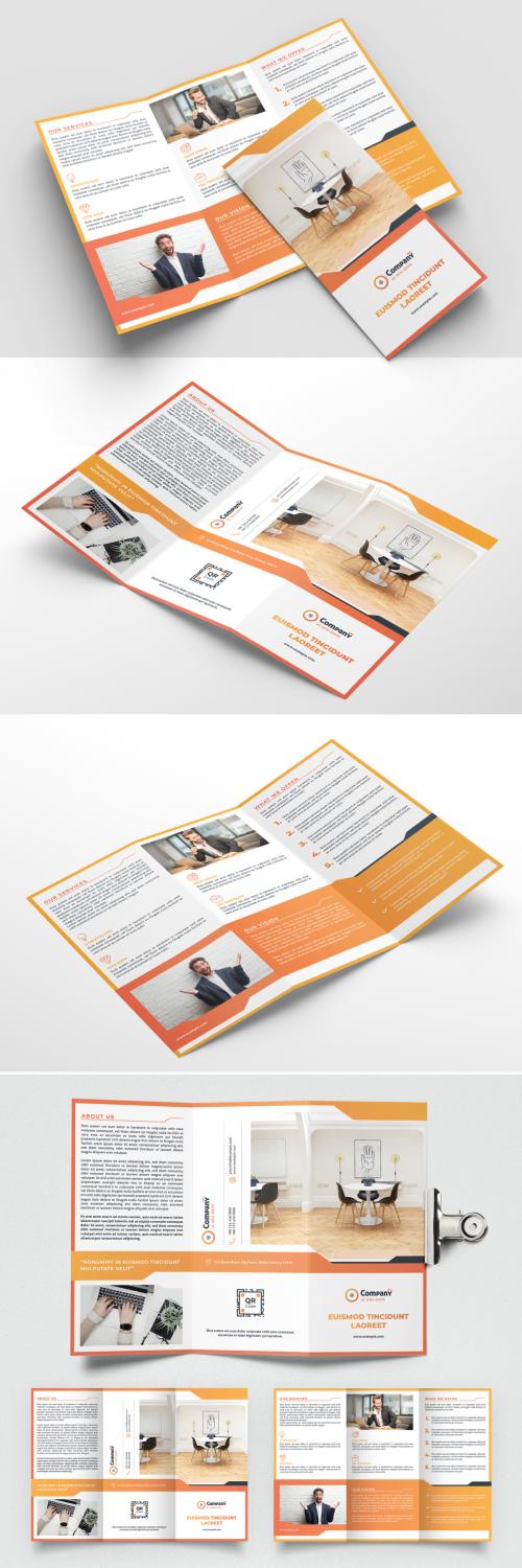 Trifold Brochure Layout with Orange Gradient Accents - 476113499