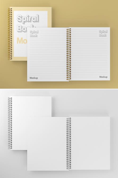 Cover and Open Spiral Book Mockup - 476113505