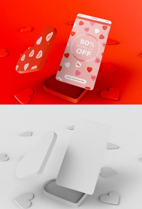 3D Valentine's Day Smartphone with Box Mockup - 476113936