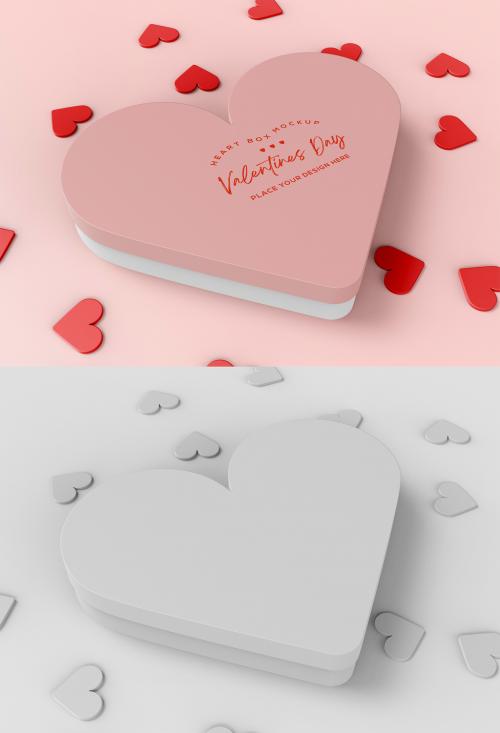 3D Valentine's Box Mockup with Heart Decorations - 476113937