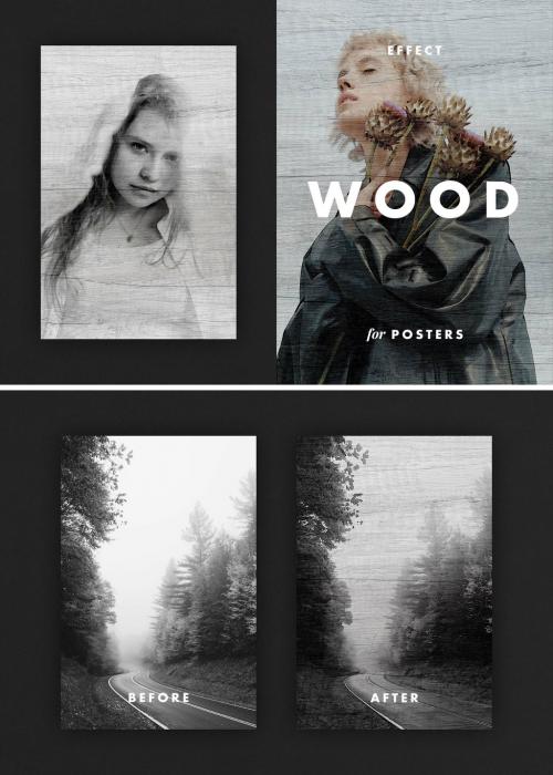 Wood Painting Poster Photo Effect Mockup - 477203226