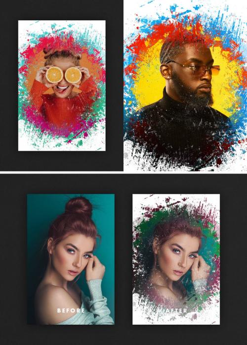 Splatter Painting Poster Photo Effect Mockup - 477203228