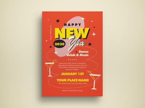 Retro New Year Flyer Layout - 478192472