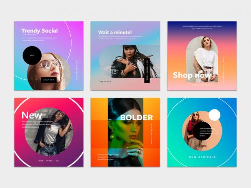 Trendy Gradient Social Layouts with Photo Placeholders - 478610057