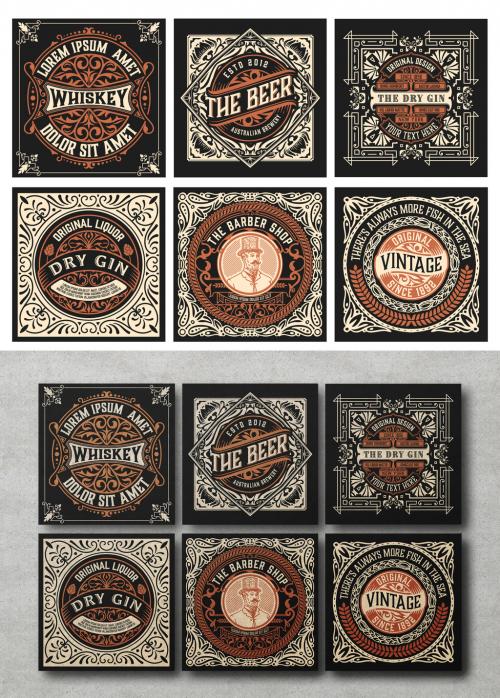 Set of 6 Vintage Labels for Packing