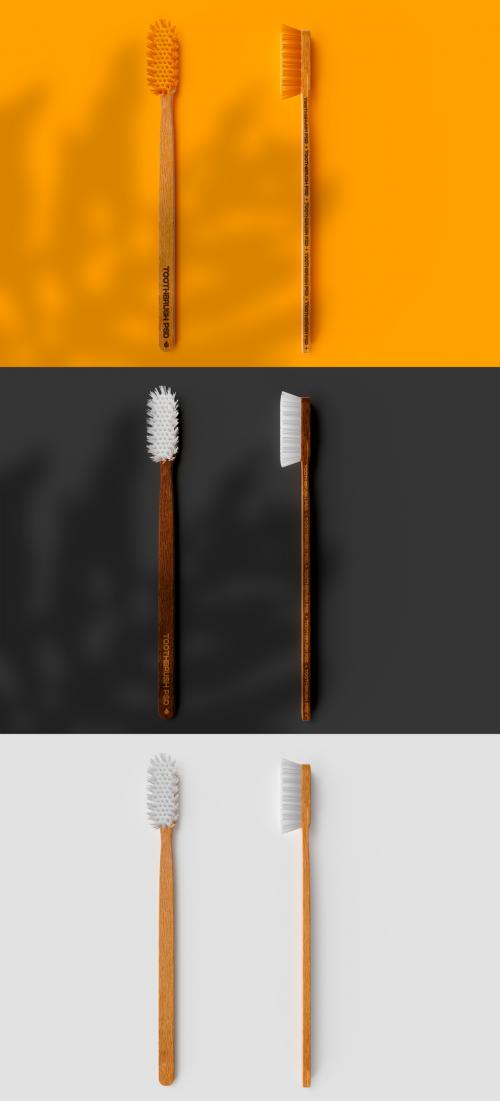 Front and Side View of Wooden Toothbrushes Mockup