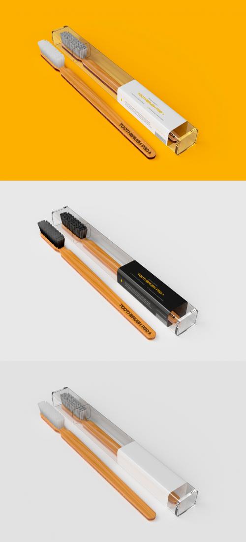 Wooden Toothbrush with Transparent Package Mockup