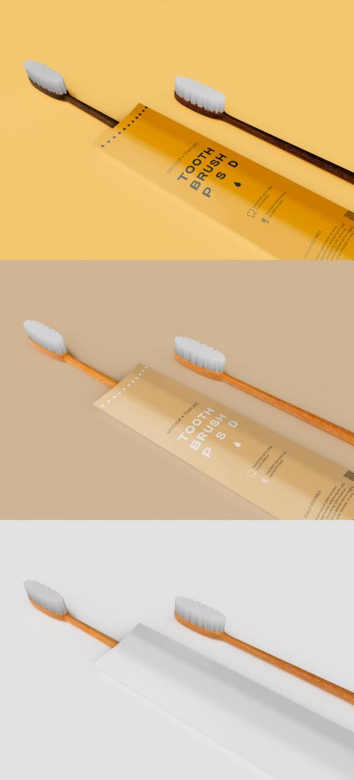 Bamboo Toothbrushes with Box Mockup