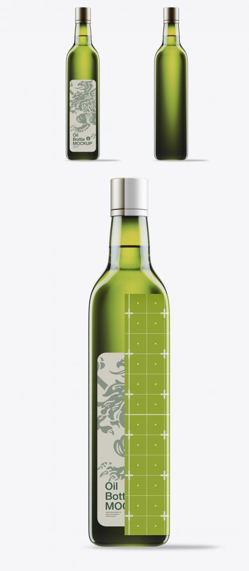 Green Glass Olive Oil Bottle Mockup