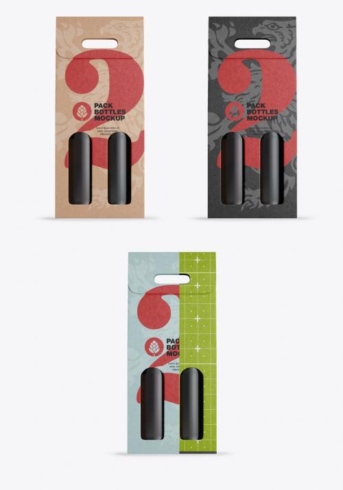 Paper Pack Wine Bottles Carrier Mockup