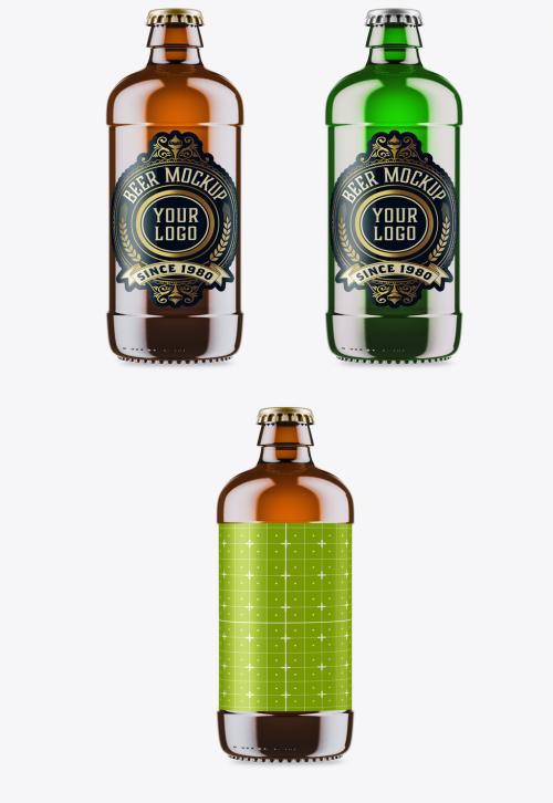 Colorful Glass Beer Bottle Mockup