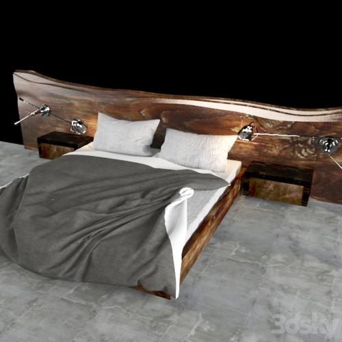 Bed with wooden headboard