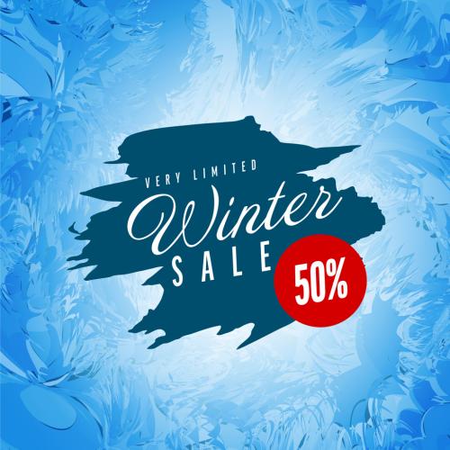 Winter Sale Tag Layout with Frozen Window Effect Background