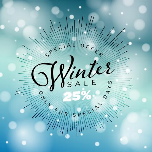 Winter Sale Tag Layout with Sun Rays