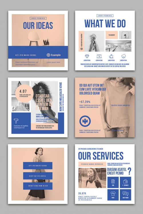 Social Media 6 Templates in Pale Peach and Blue Colors