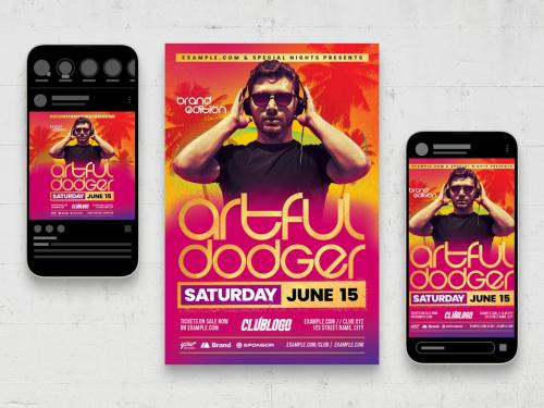 Pink Tropical House Music Dj Party Flyer Layout