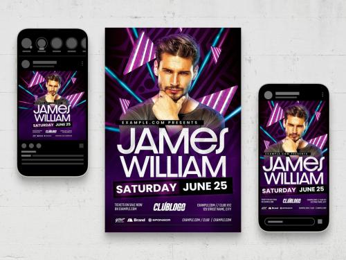 Purple Dj Club Flyer Layout with Neon Background