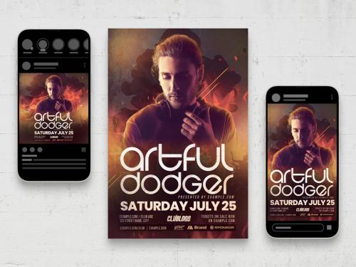 Dj Nightclub Club Flyer Layout with Dark Fire Background