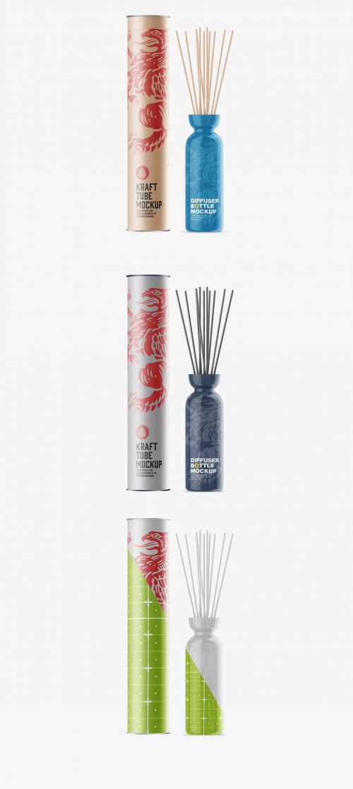 Reed Diffuser Glass Bottle with Tube Mockup