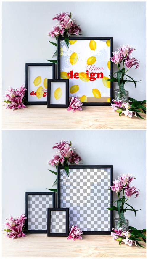 Black Frame Set with Flowers