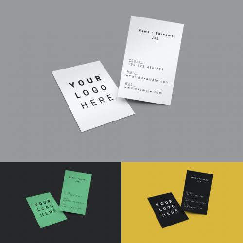 Two Both Side Professional Business Cards Vertical Mockup on Removable Background