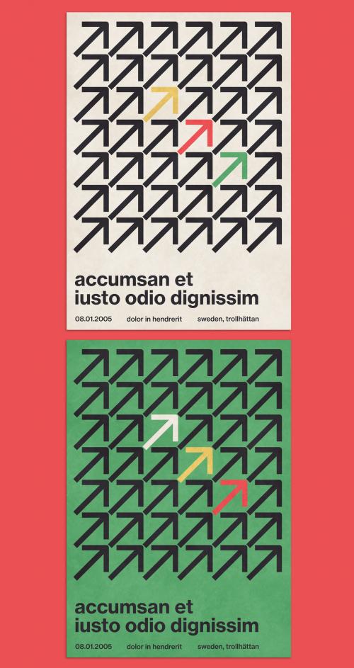 Swiss Modernism Style Poster Layout with Arrows Pattern Composition