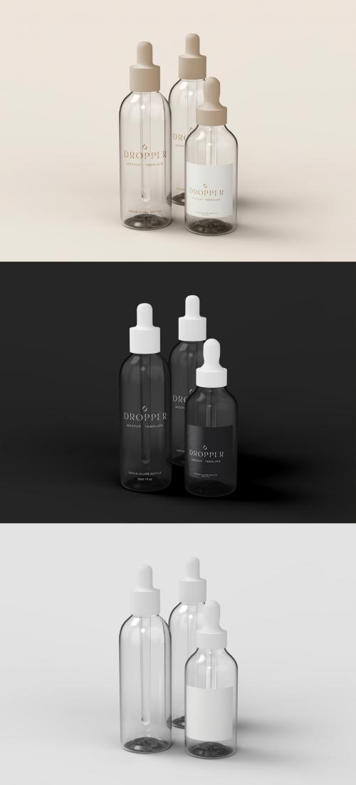 Three Glass Dropper Bottles Mockup