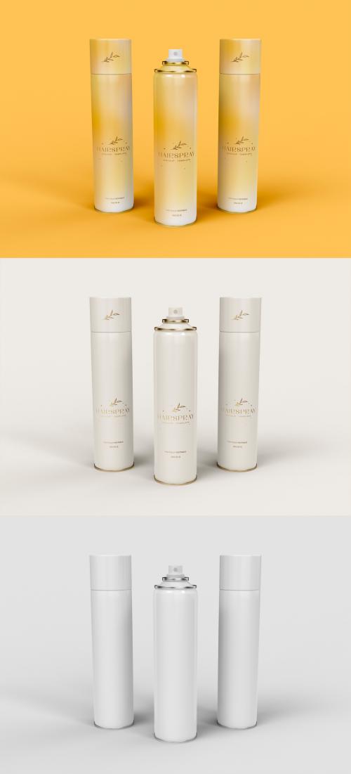 Three Aerosol Spray Cans Mockup