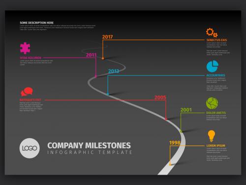 Infographic Dark Road Timeline with Pointers