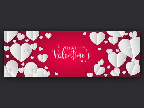 Happy Valentine's Day Banner with Pink Paper Heart