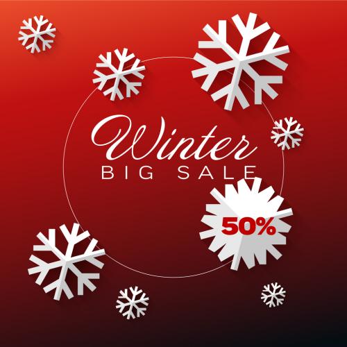 Winter Sale Tag Red Layout with Paper Snowflakes