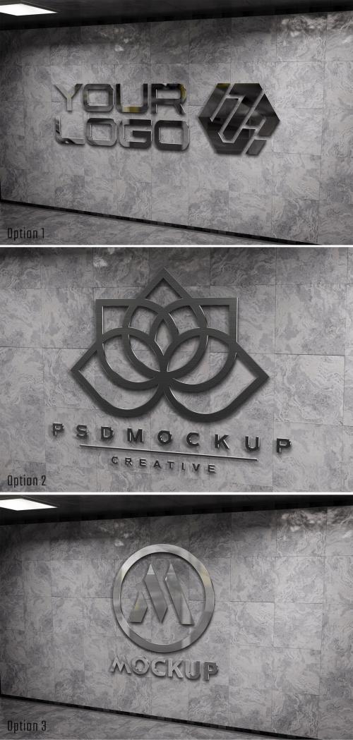 Logo Mockup on Underground Wall with 3D Glossy Metal Effect